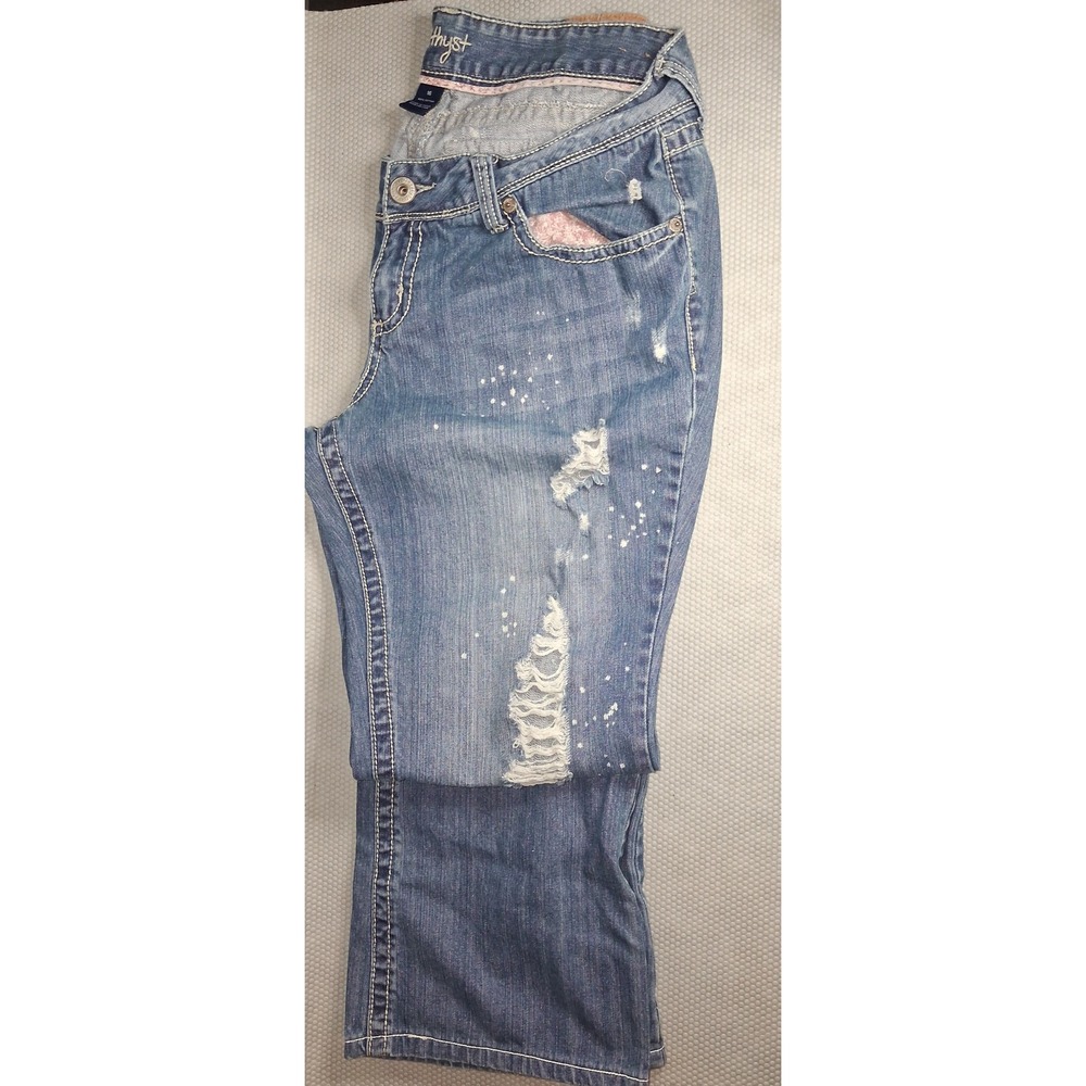 Amethyst Jeans Womens 16 Blue Distressed Paint Splatter 100% cotton Y2K
